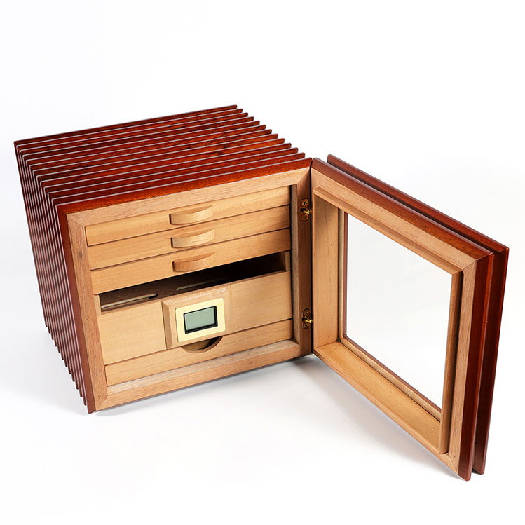 Миниатюра: Large Solid Wood Cigar Humidor Storage Cabinet Glass Door Digital Hygrometer