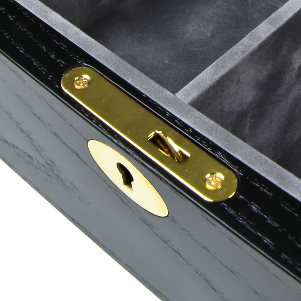 Miniatura: Black Wooden Tea Box Flip Top Lid with Laser Carved Branding Design