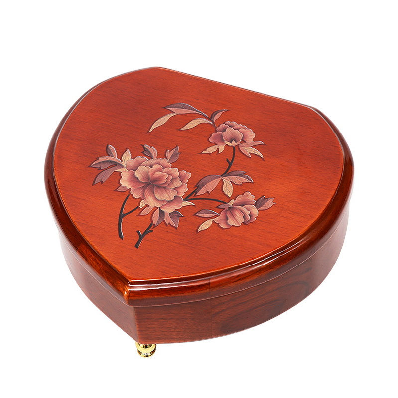 Thumbnail: Heart Shape Jewellery Music Box Glossy Lacquer Cherry Wood Musical Jewel Case