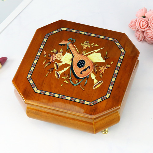 Octagonal Wooden Jewelry Music Box with Italian Inlaid Style Design ...