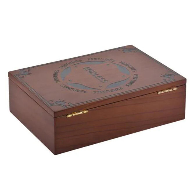 Thumbnail: Engraved Wooden Perfume Gift Box Beech Wood Hinged Flip Lid
