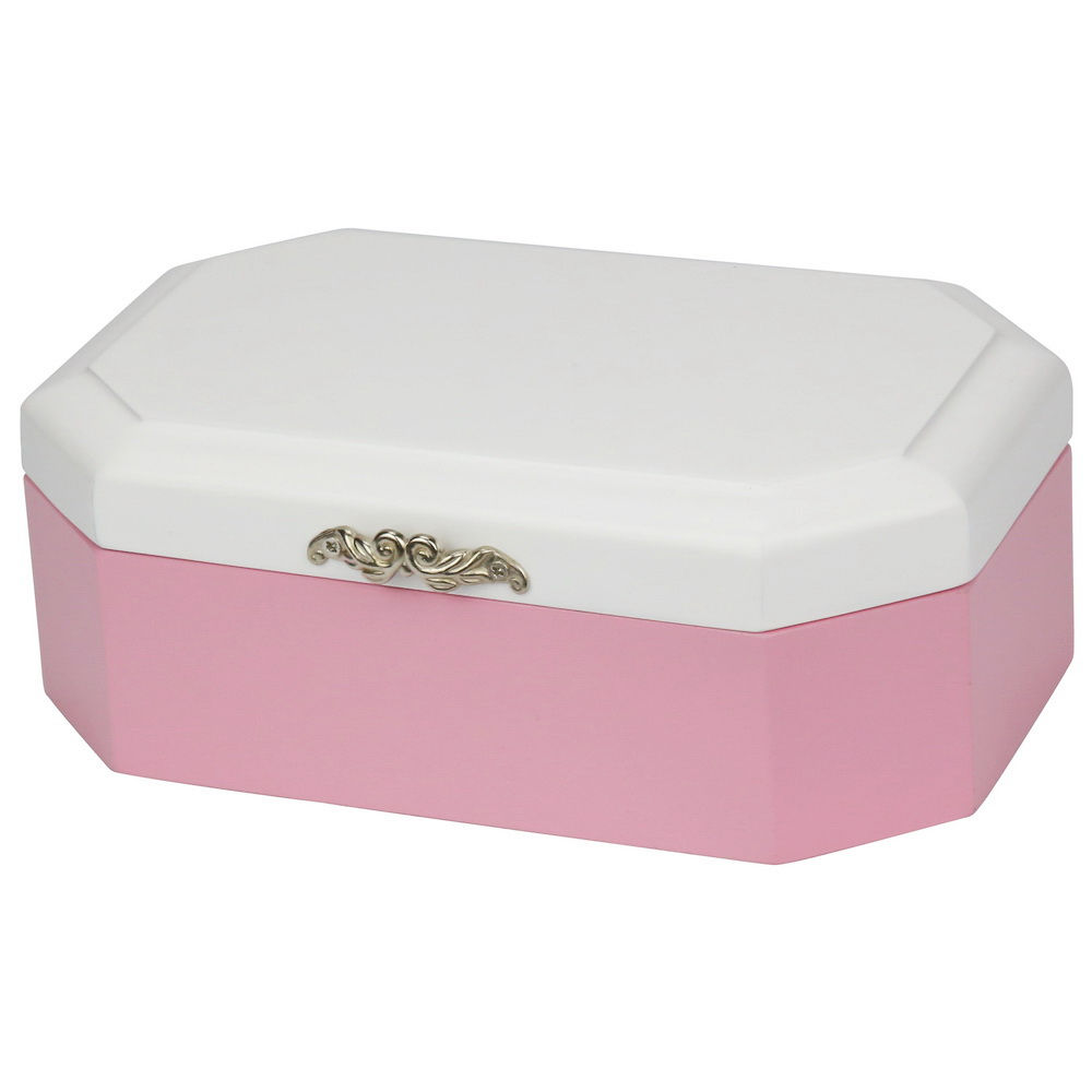 Wooden Jewellery Chest Fashion Jewelry Box Pink White Two Tone Octagonal