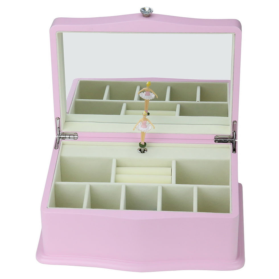 Thumbnail: Ballerina Musical Wooden Jewellery Chest Cosmetics Organizing Box Pink