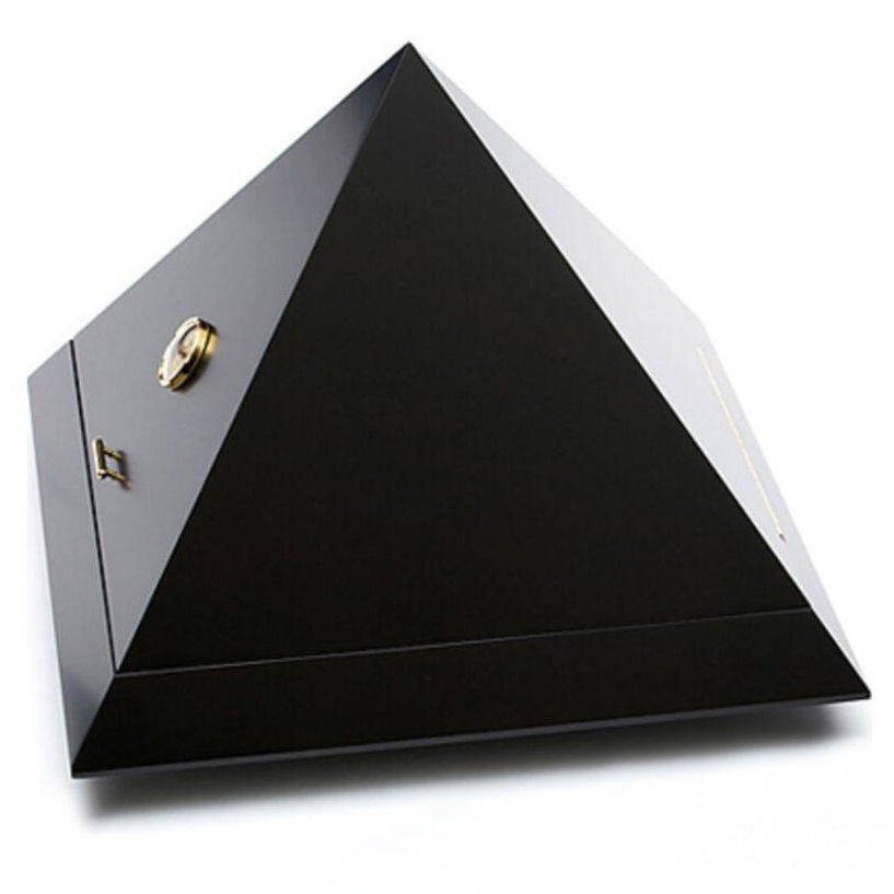 الصورة المصغرة: Espresso Pyramid Shape Wooden Cigar Humidor Spanish Cedar Lined with Hygrometer