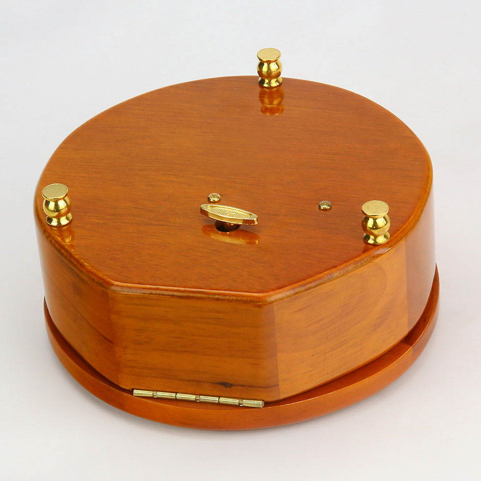 Thumbnail: Round Wooden Jewelry Music Box with Italian Inlaid Style Design Gloss Lacquer Fi