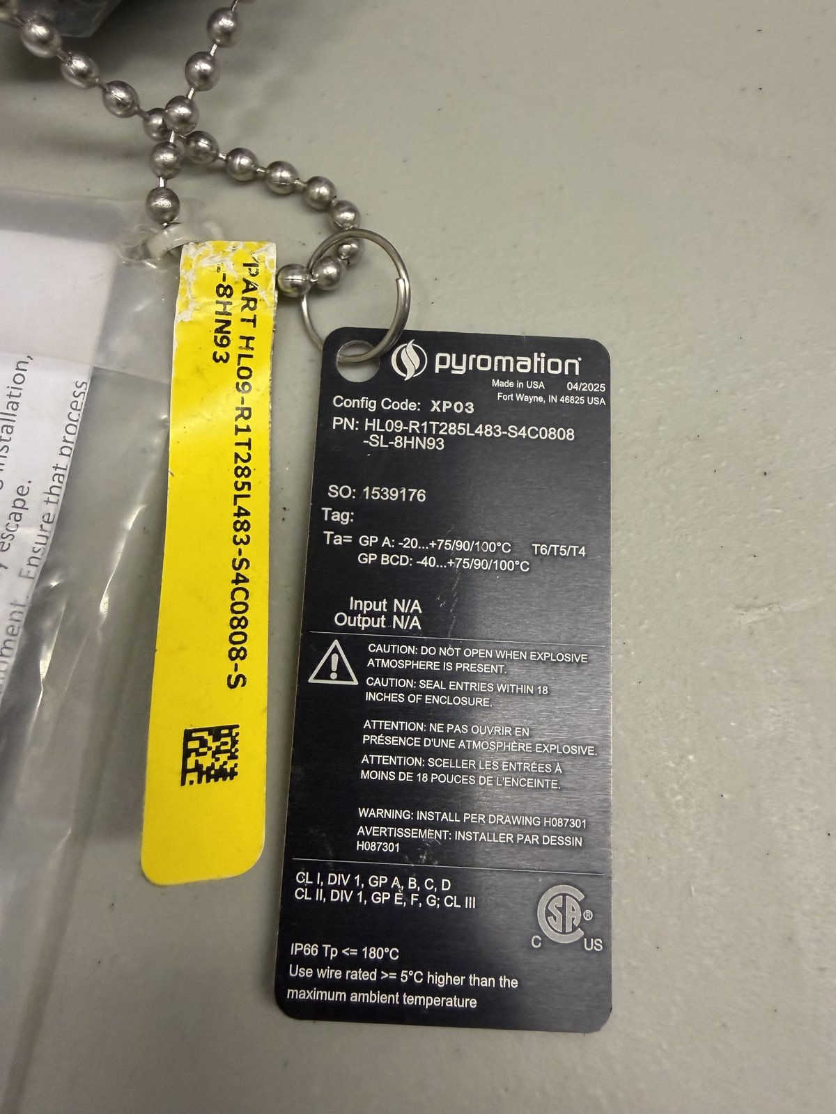 Pyromation HL09-R1T285L483-S4C0808 RTD 8in with 304SS Thermowell NEW