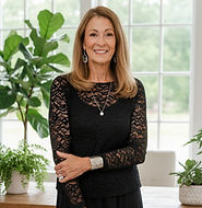 Smiling woman in BLACK DRESS