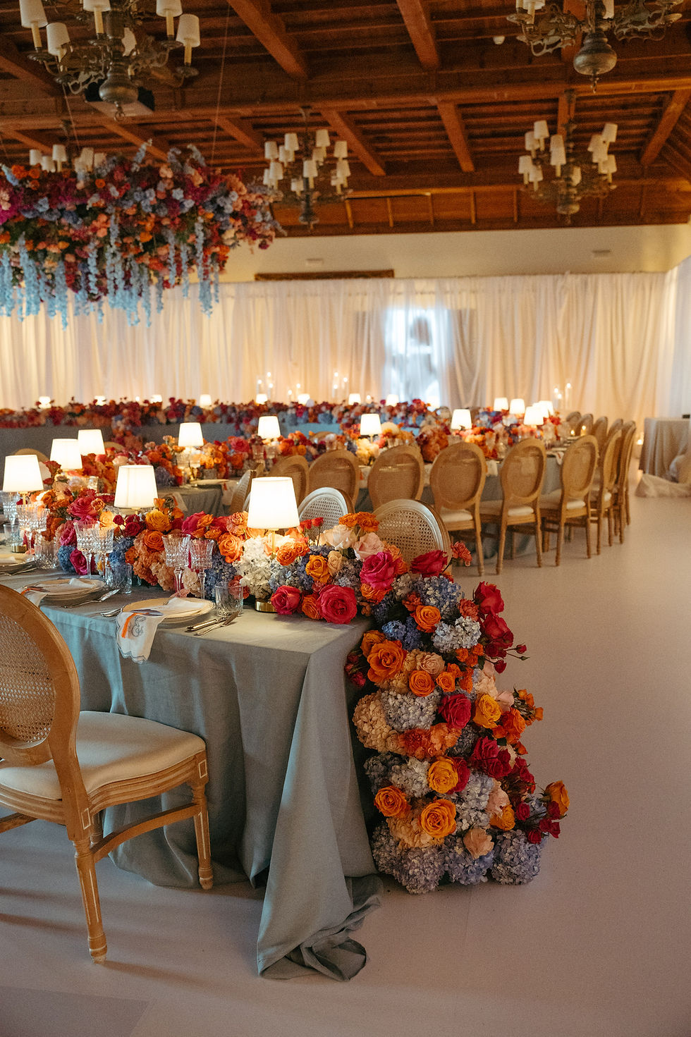 Floral wedding centrepieces at Parador de Baiona in Galicia