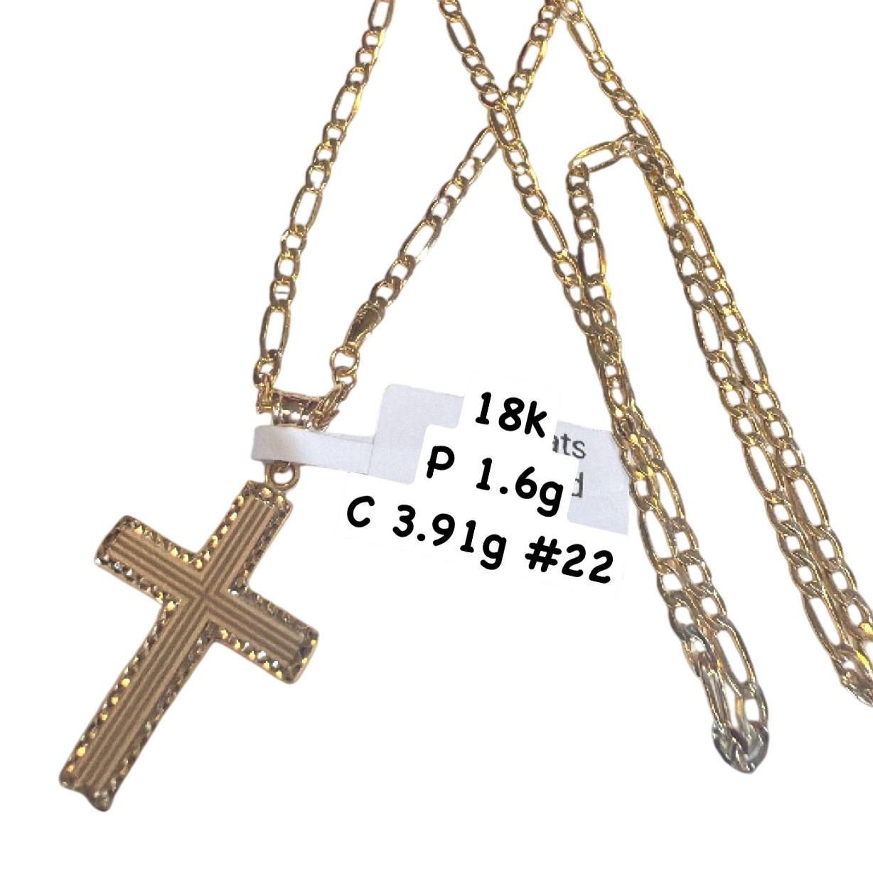 18k/750 hallmark figaro necklace with cross