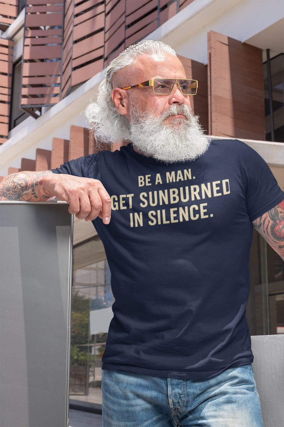 Thumbnail: BE A MAN. GET SUNBURNED IN SILENCE. - Graphic T-shirt