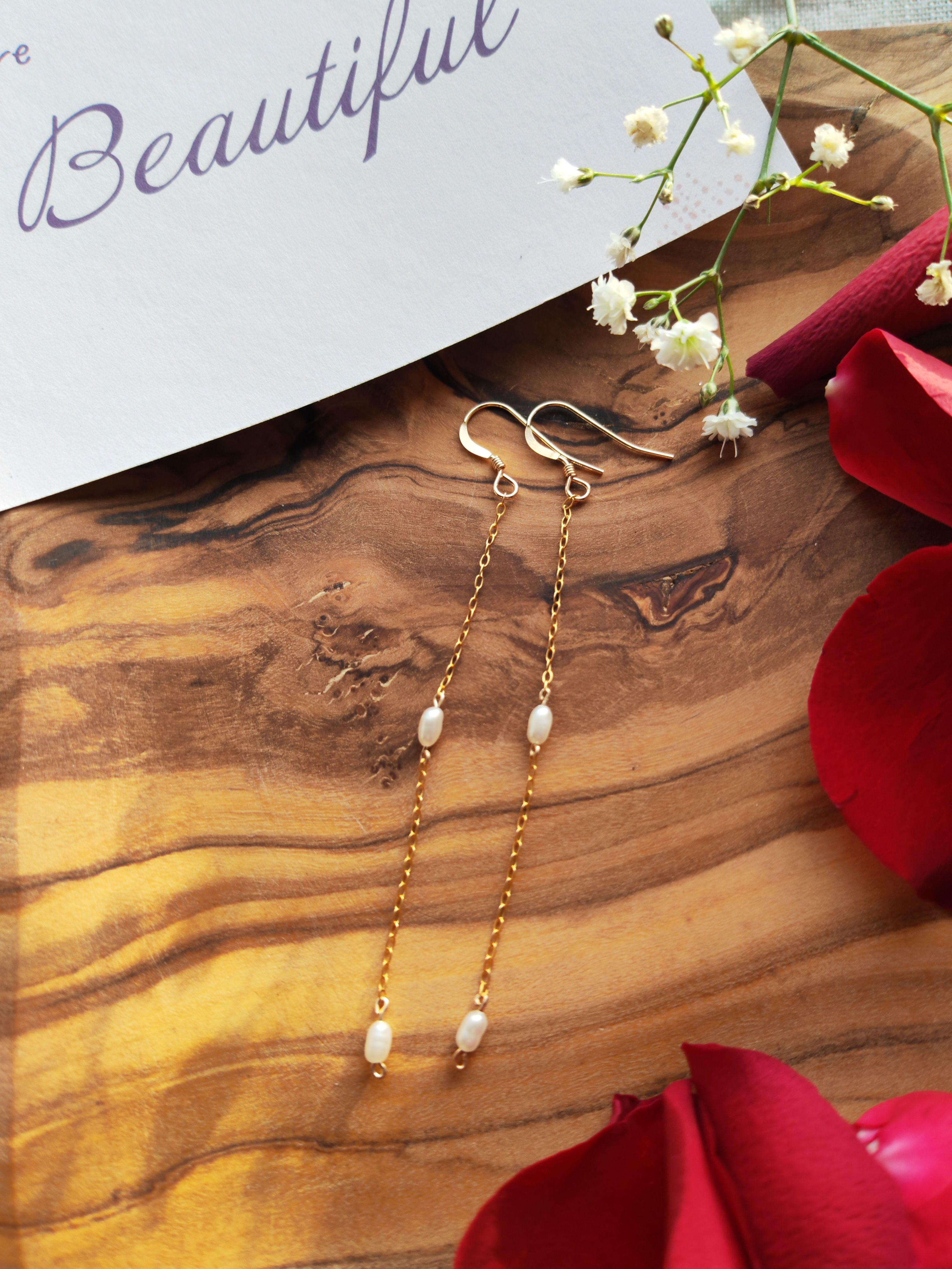 Freshwater rice pearl waterfall earrings
