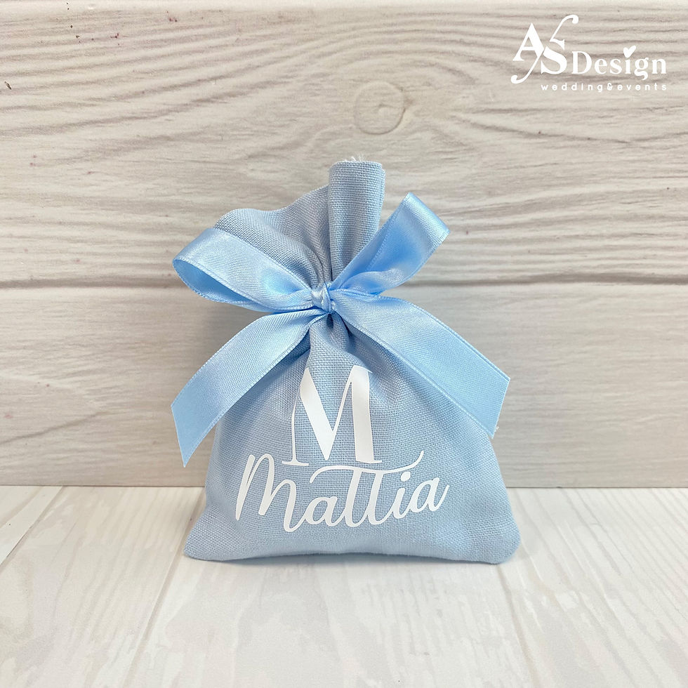 Sacchettino Confetti Cotone Azzurro con Iniziale e Nome