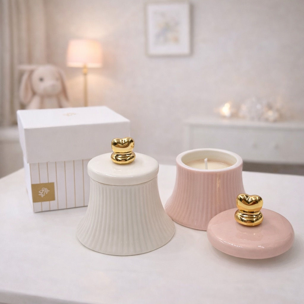 Bomboniera Candela Plissè con Cuore Dorato