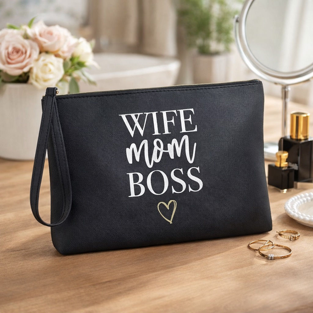 Pochette Nero "Wife Mom Boss" - Idea Regalo Mamma