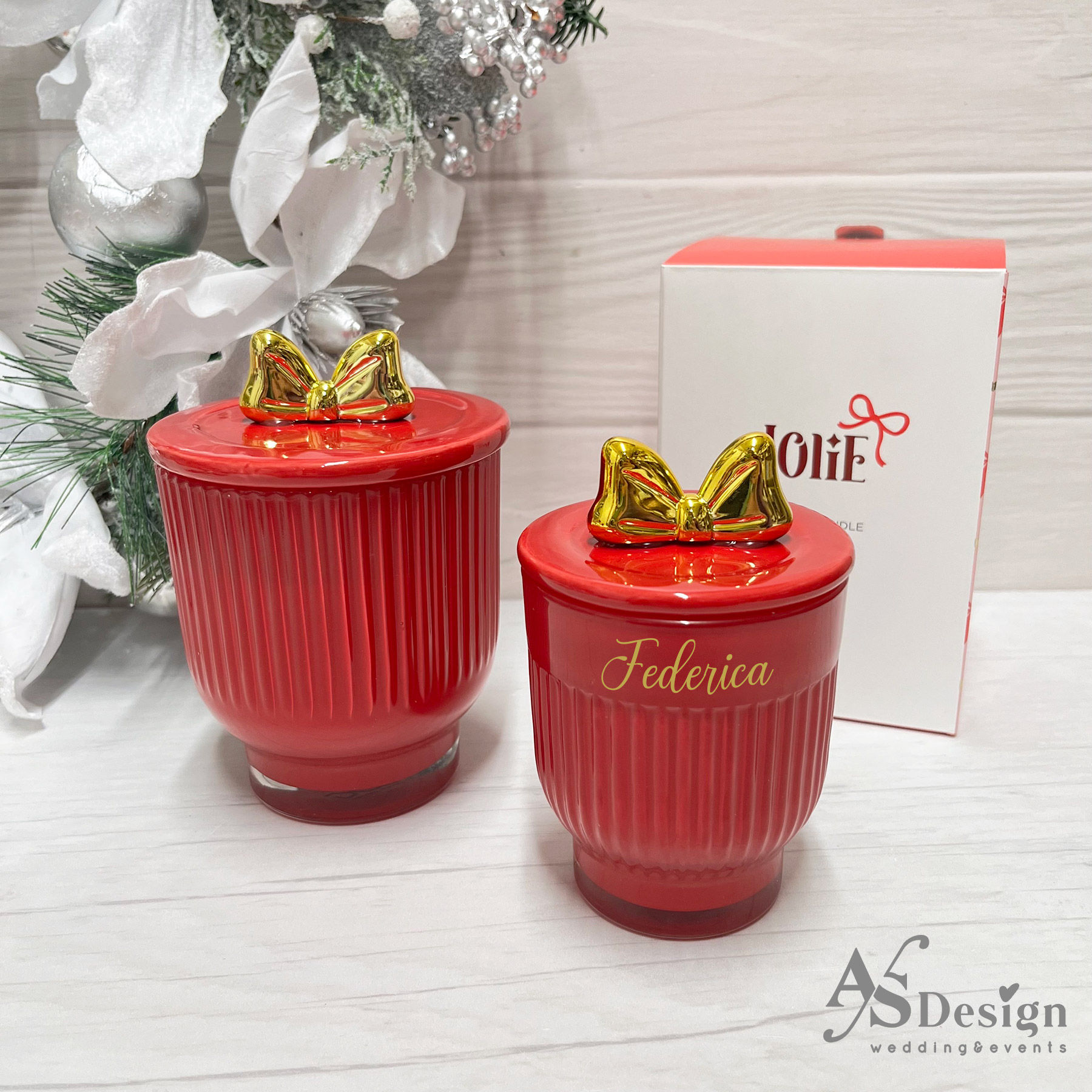 Candela Profumata Rossa con Fiocco - Idea Regalo Natale