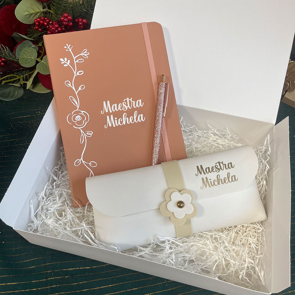Box Blocco + Astuccio + Penna - Salmone - Idea Regalo Maestra