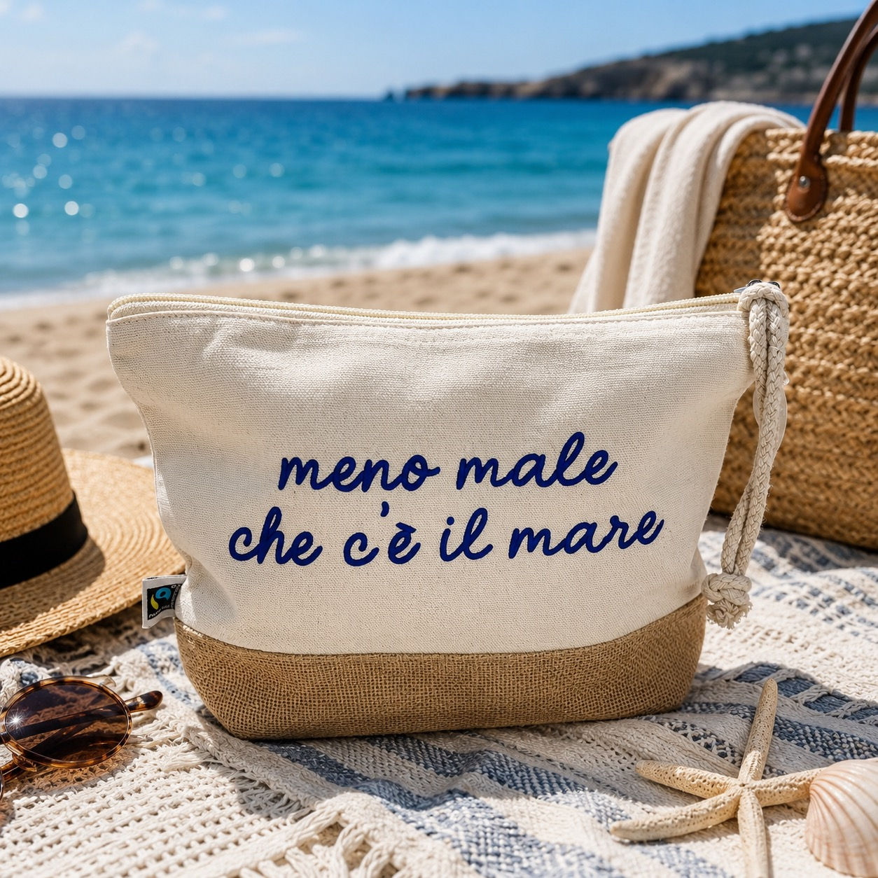Pochette Cotone e Juta "Meno male che c'è il mare"