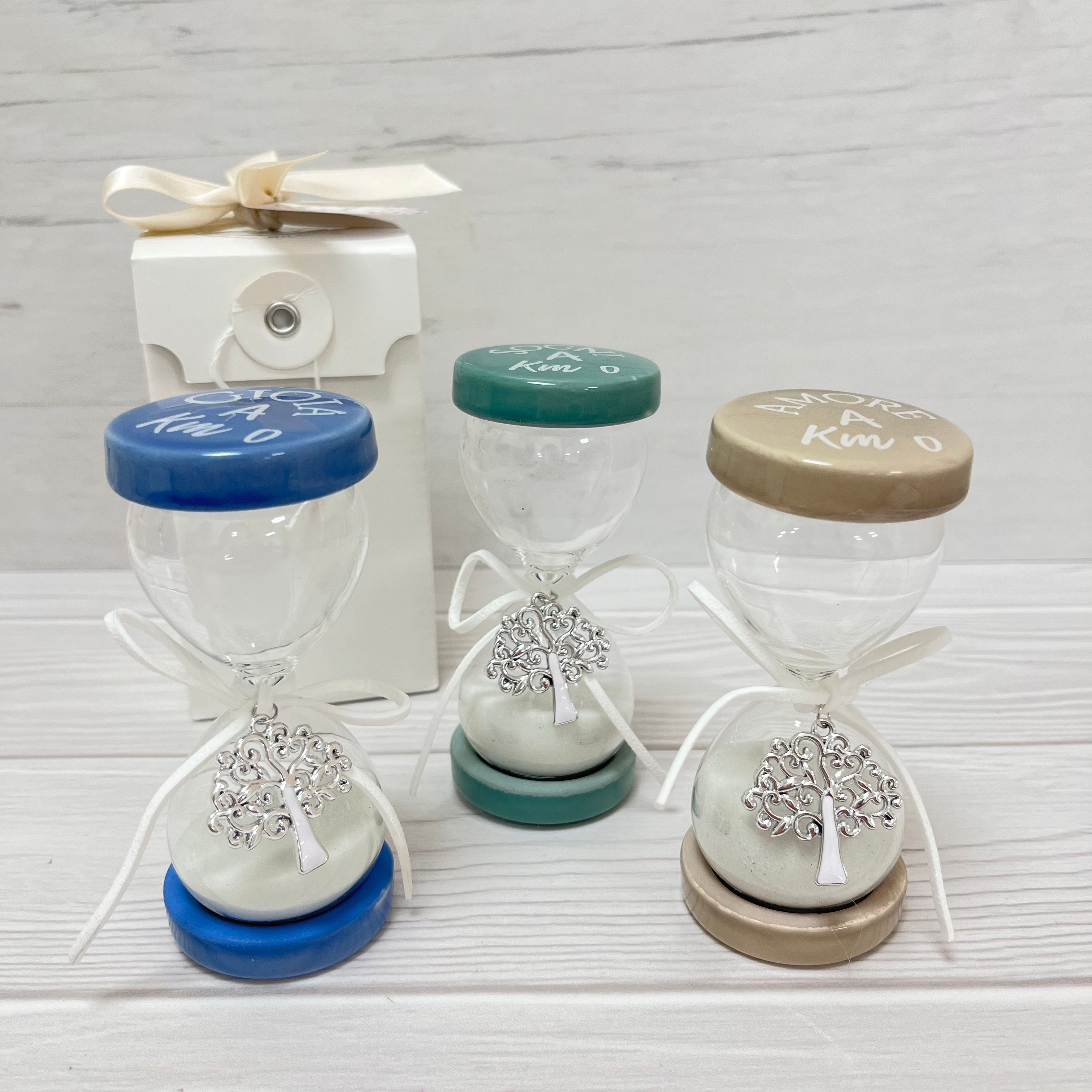 Bomboniera Clessidra Colorata con Albero della Vita e Frasi