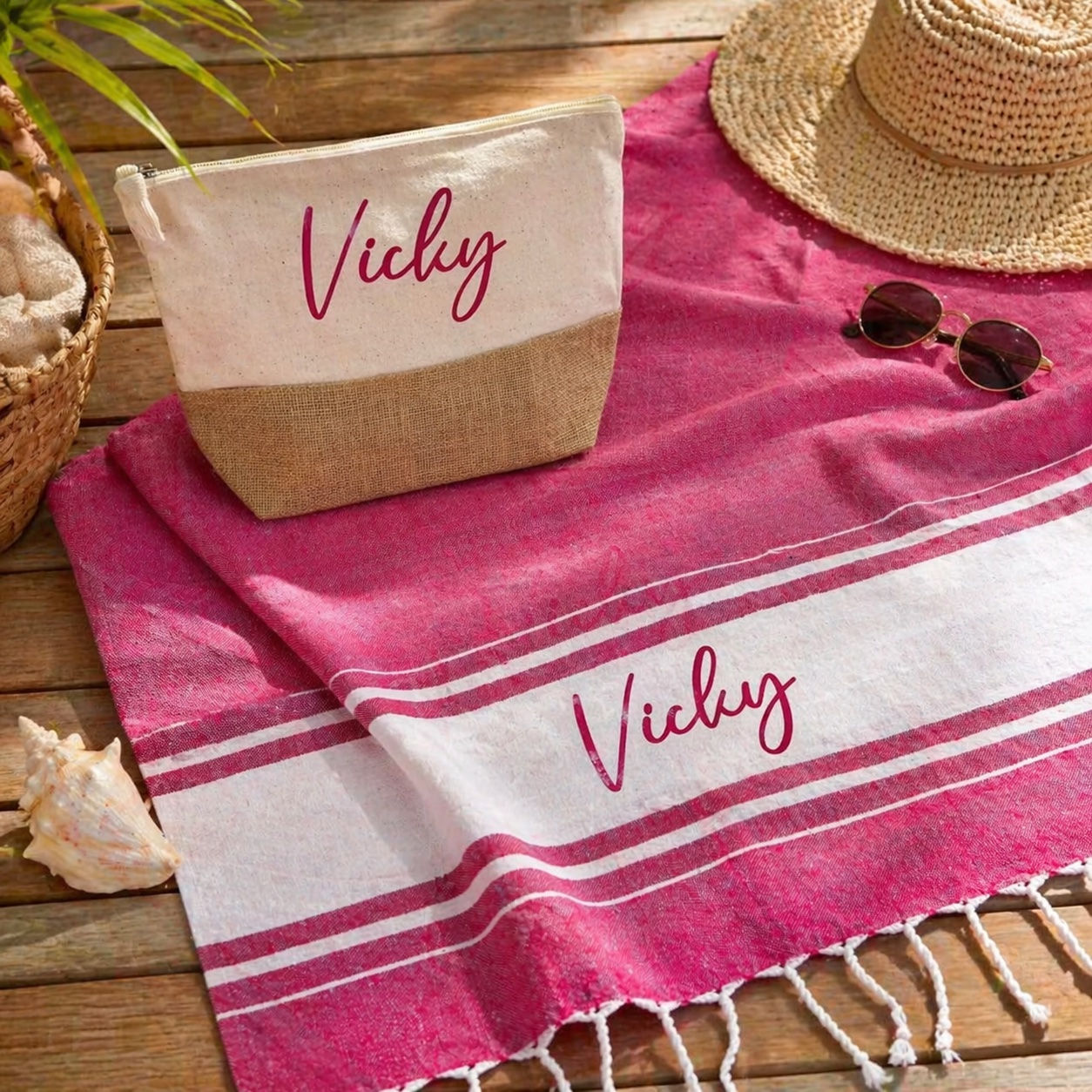 Set Telo Mare e Pochette Juta con Nome