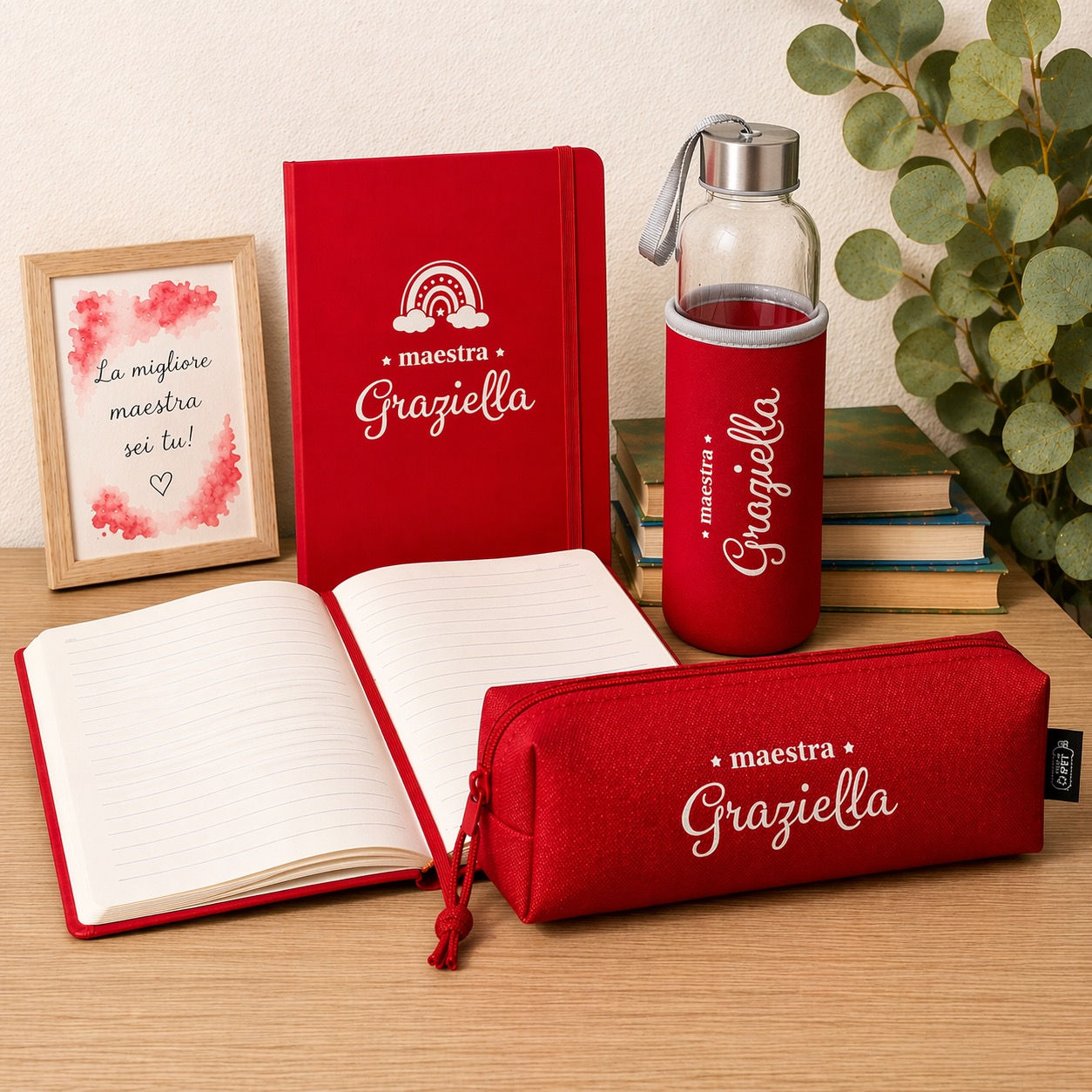 Box Maestra Blocco + Borraccia + Astuccio - Colore Rosso