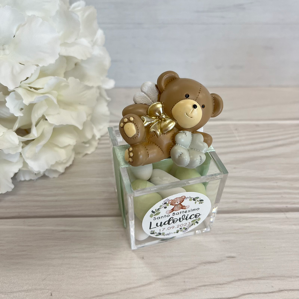 Miniatura: Scatolina con Confetti con Orsetto Beige