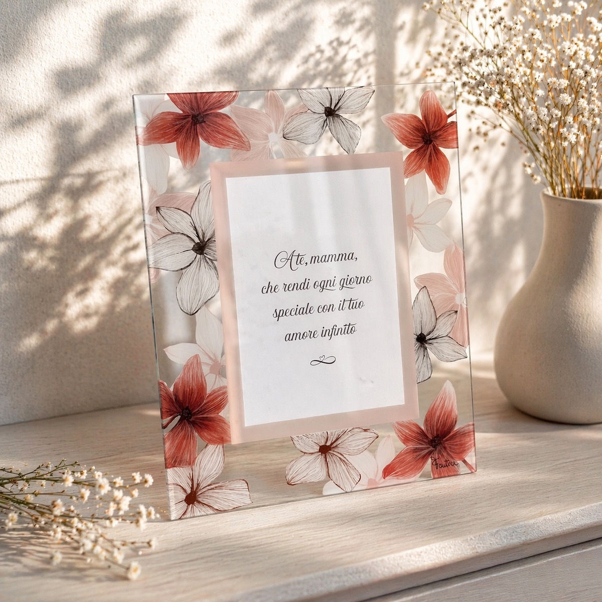 Portafoto in Vetro "Anemoni" con Dedica per la Mamma