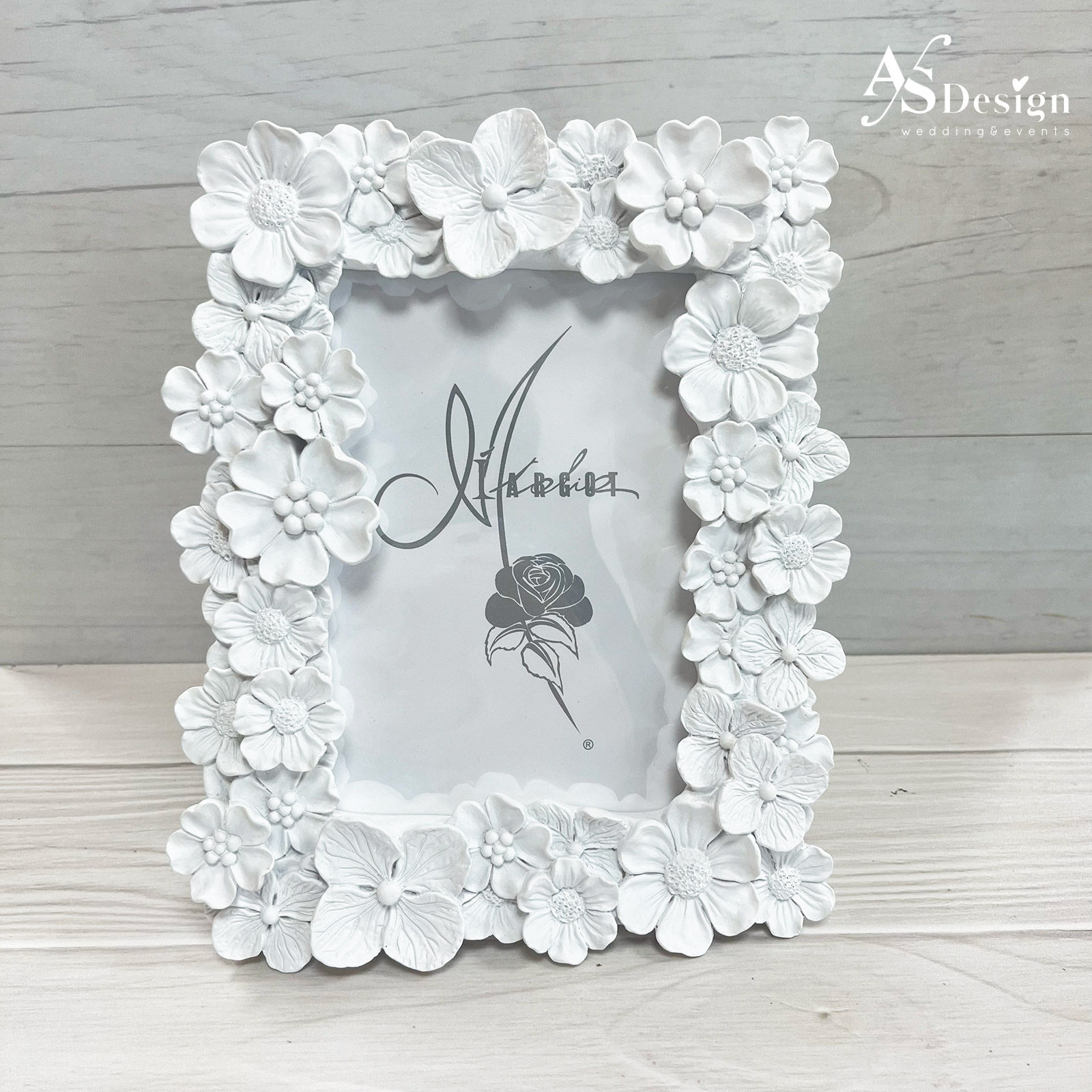 Cornice Portafoto con Fiori in Resina Bianchi