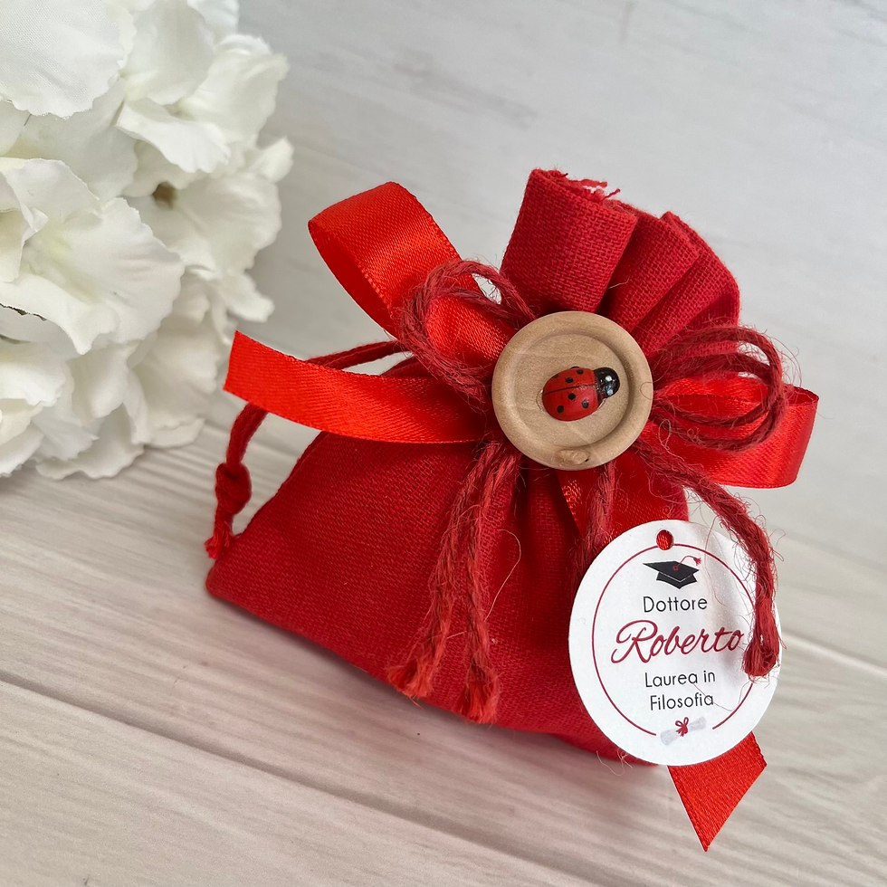 Miniatura: Sacchettino Porta Confetti Laurea Rosso con Coccinella