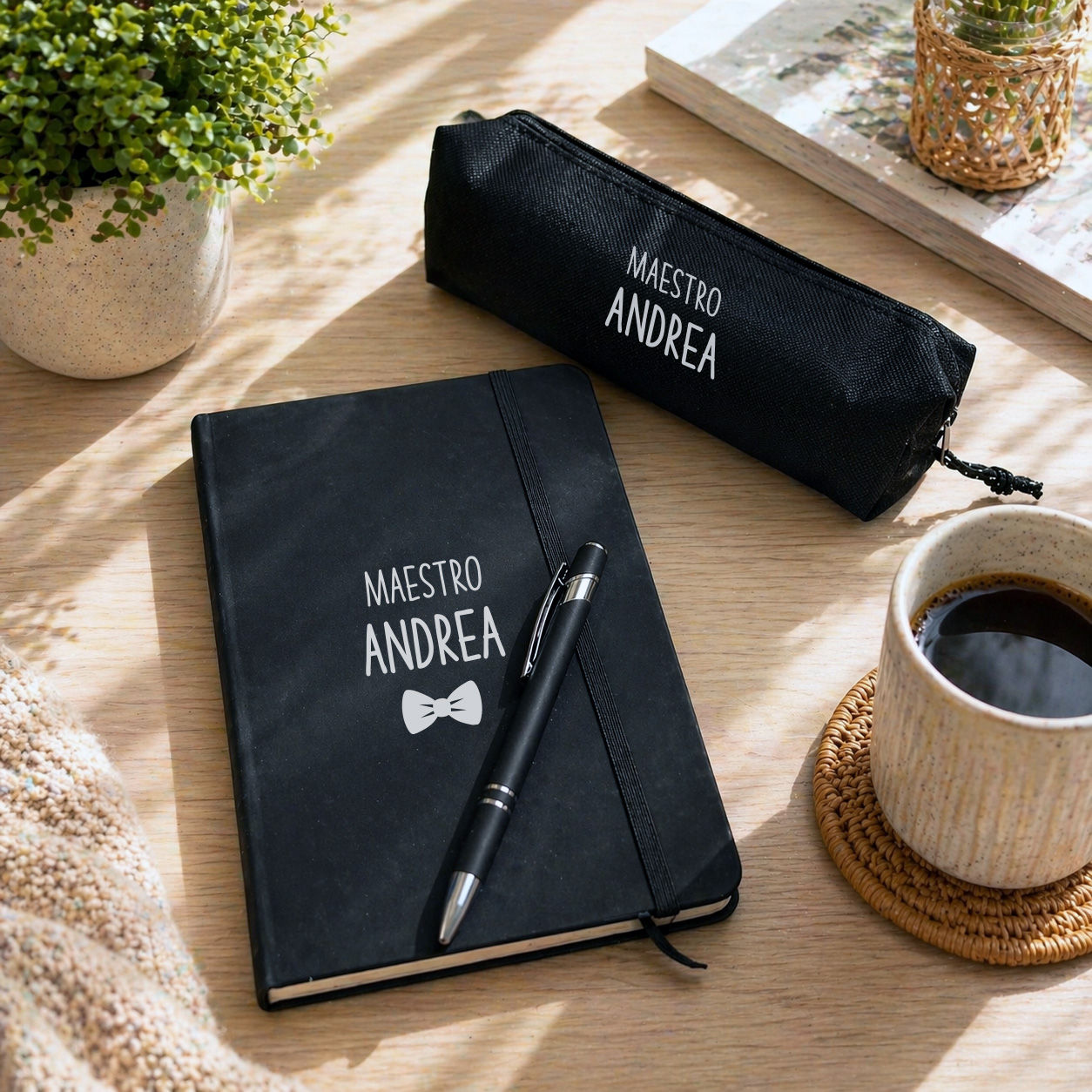 Box Regalo Blocco + Astuccio + Penna Nero - Idea Regalo Maestro