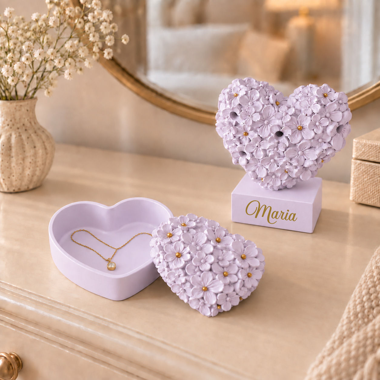 Box Nonna con Cuore Portagioie + Cuore Led - Lilla