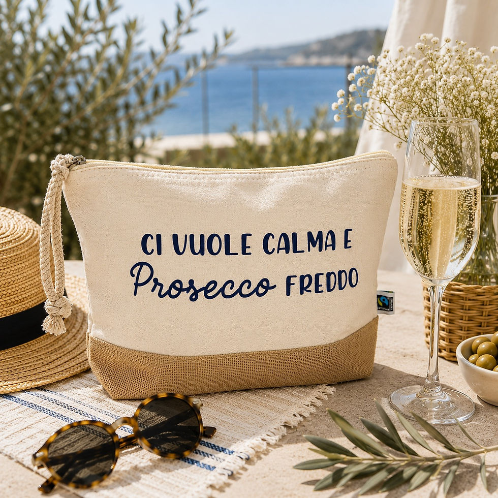 Miniatura: Pochette Cotone e Juta "Ci vuole calma e Prosecco freddo"