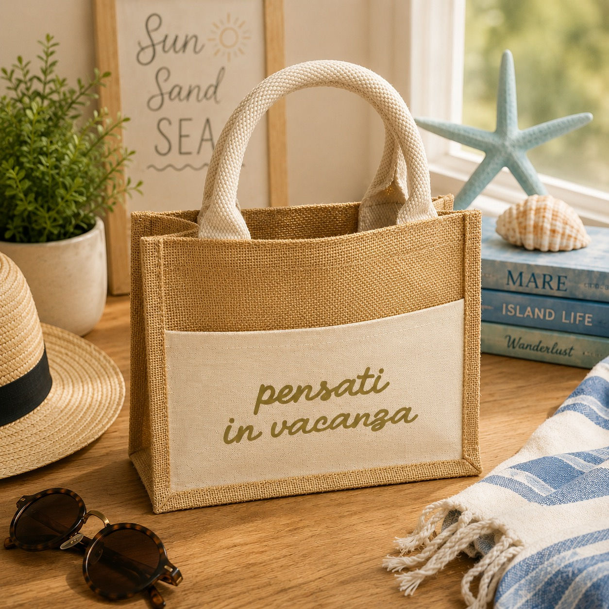Mini Borsa in Juta "Pensati in vacanza"