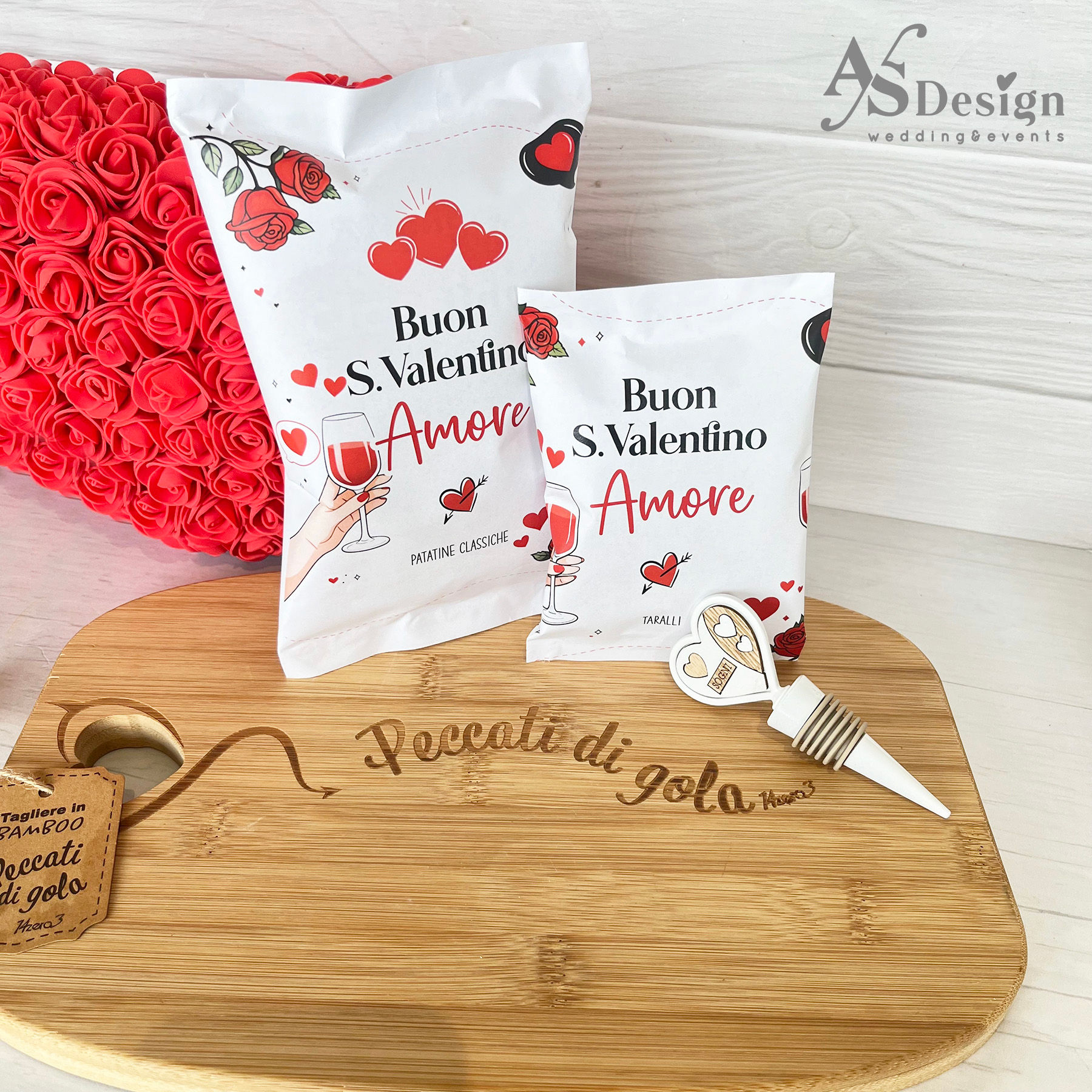 Box Regalo Tagliere + Tappo + Patatine + Taralli - San Valentino