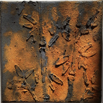15x15 cm, gespachteltes Metall-Oxidationsbild (Rost) auf Leinwand 
