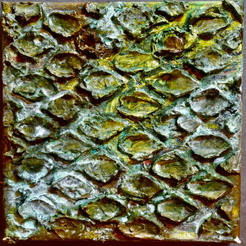 15x15 cm, gespachteltes Metall-Oxidationsbild (Rost&Kupfer) auf Leinwand 