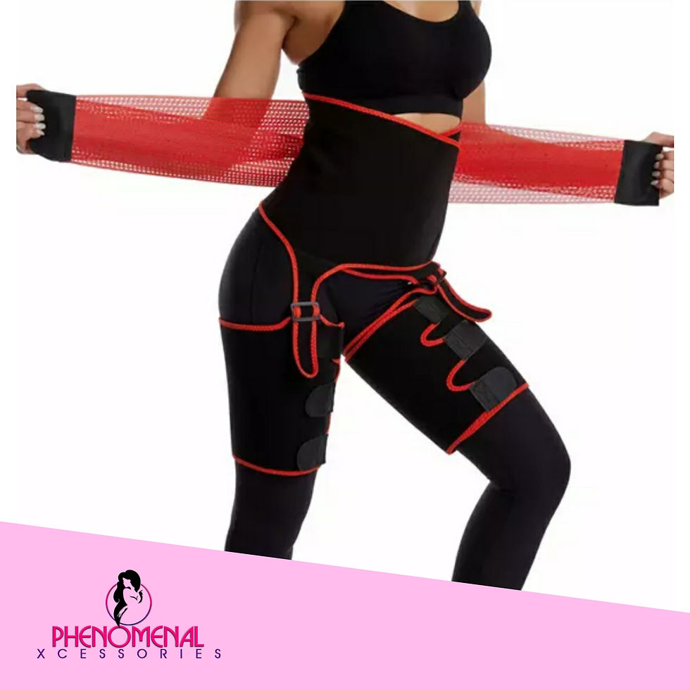 Thumbnail: Orange & black 3 in 1double snatch body shaper thigh trimmer w/ armbands