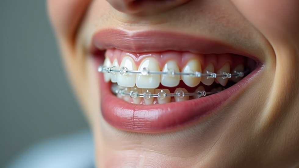 Close-up view of clear aligners on upper teeth