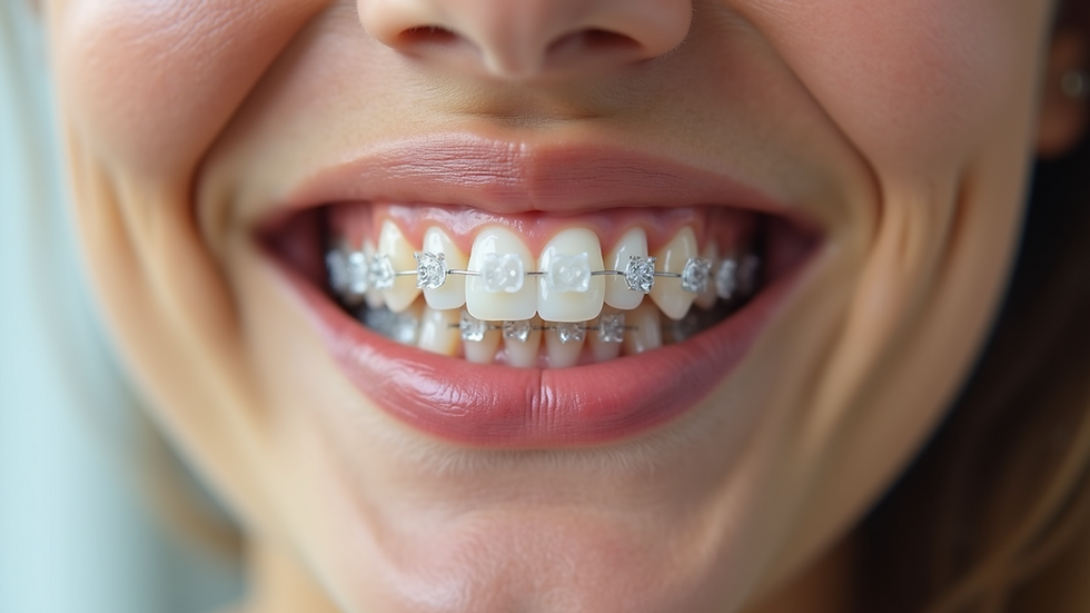 Close-up view of clear aligners on teeth