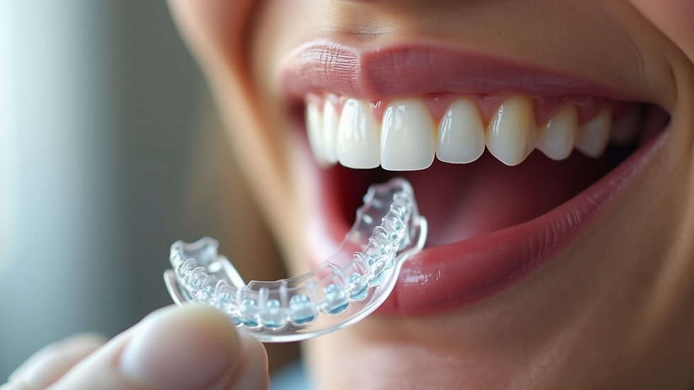 Close-up view of Invisalign aligner being placed on teeth