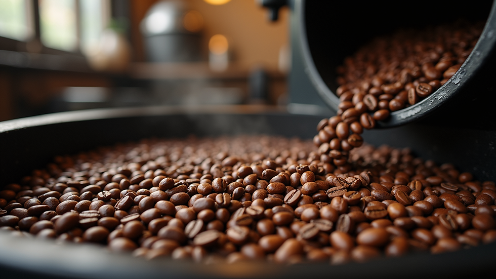 High angle view of coffee beans being roasted in a traditional roaster