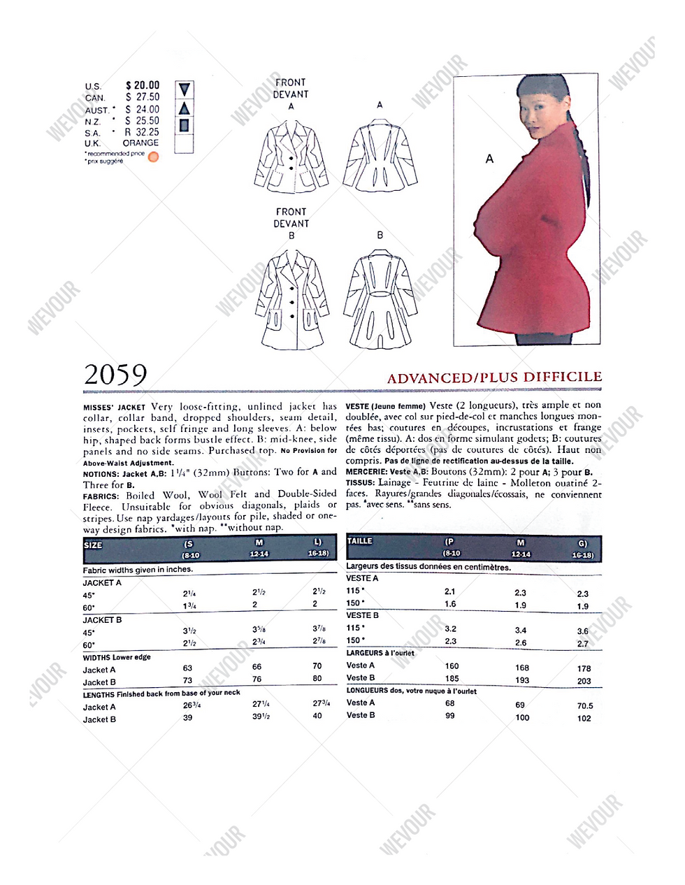 Thumbnail: VOGUE DESIGNER 1997 Pattern Issey Miyake Jacket #2059