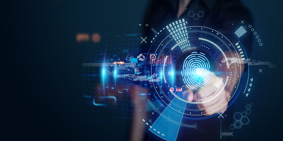 The man gains access to the personal information of the holograms with fingerprint identif