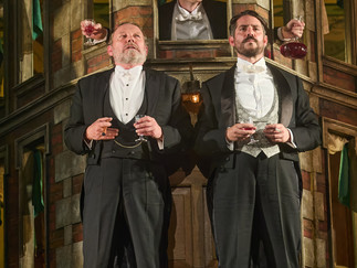 Jeffrey Harmer (Mr Birling), George Rowlands (Eric Birling) and Simon Cotton (Gerald Croft) in An Inspector Calls
