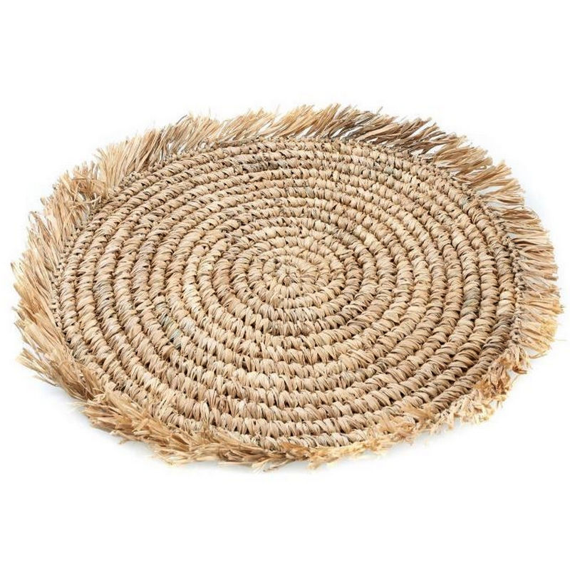 Miniature : Set de table & déco murale raphia à franges naturel — fait main Ø45-50