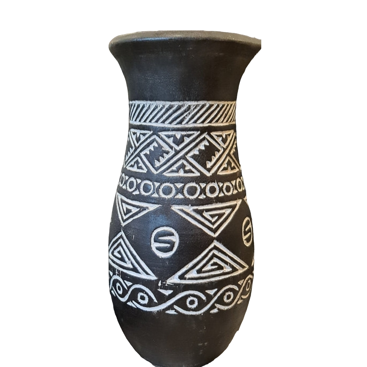 Vase en bois sculpté noir & blanc