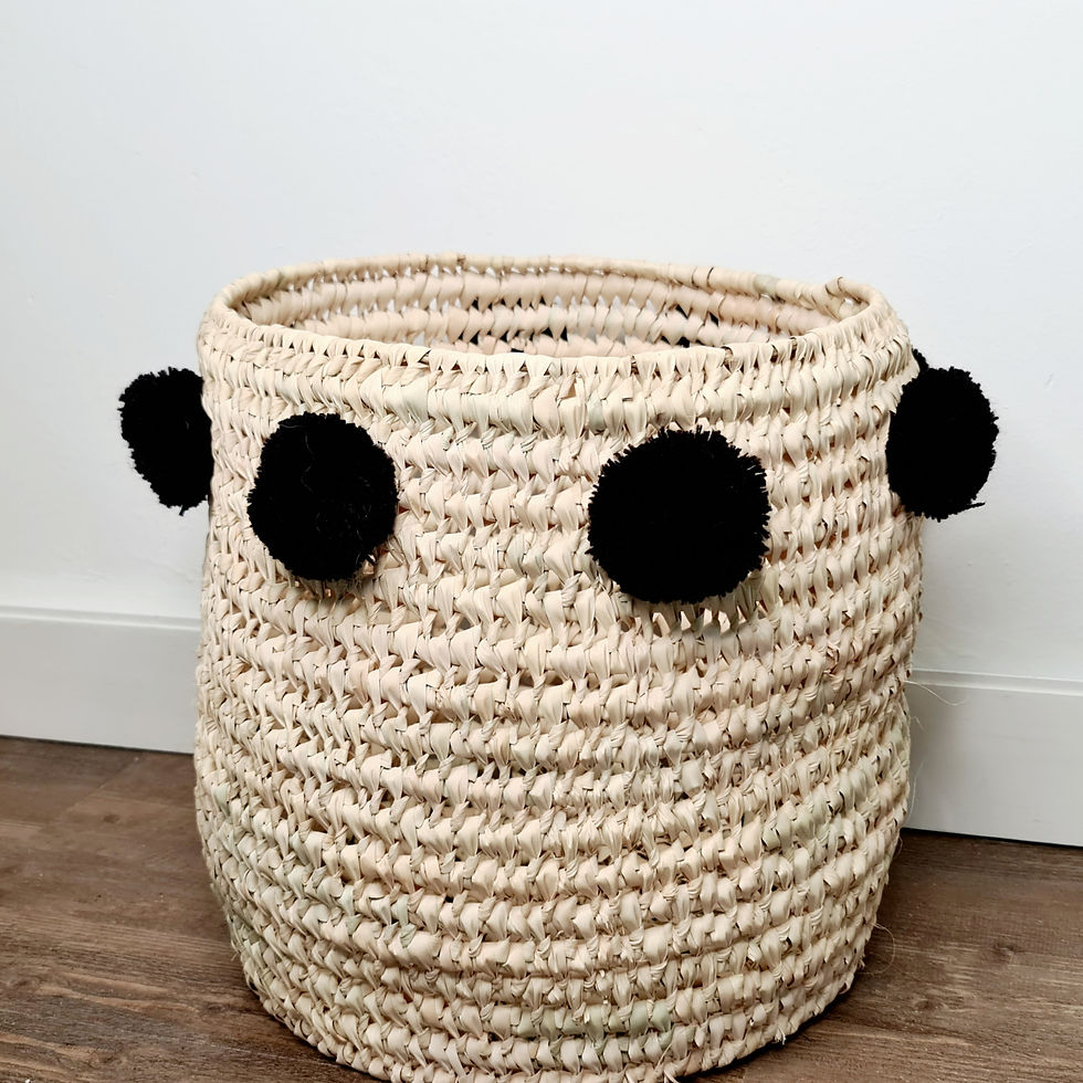 Miniature : Panier couleur naturelle pompons noirs