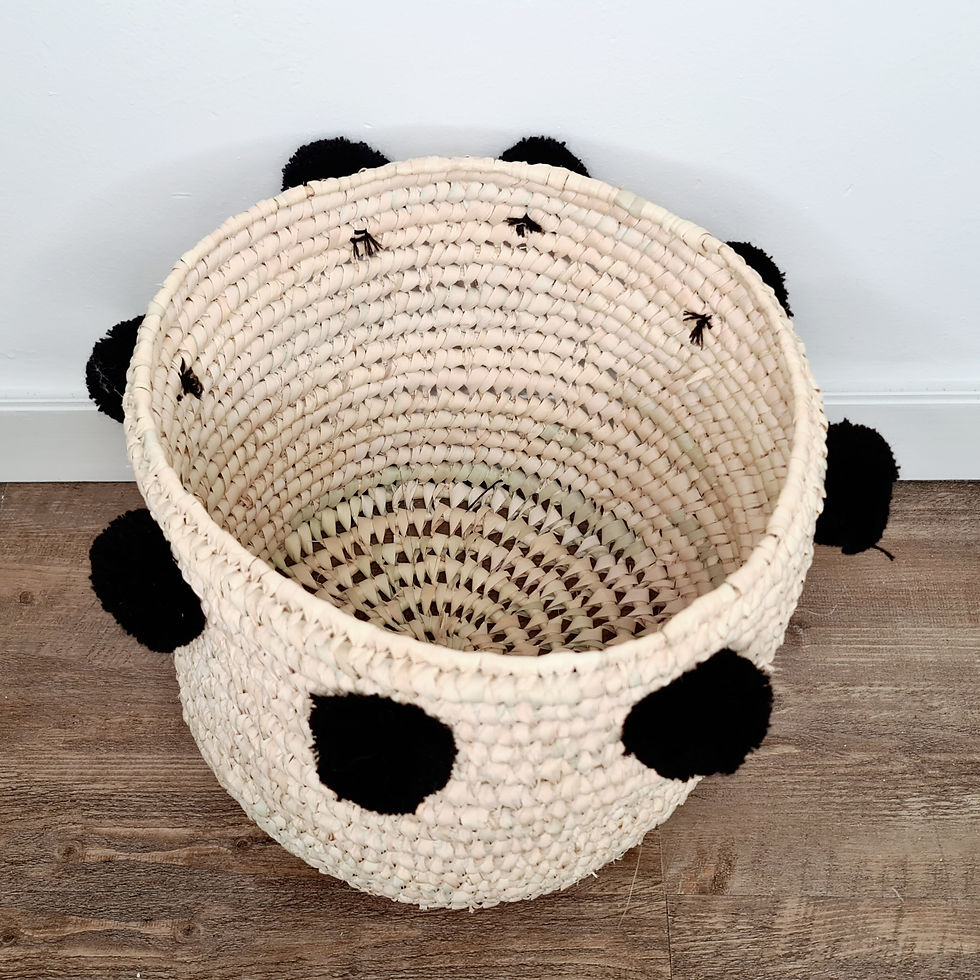 Miniature : Panier couleur naturelle pompons noirs
