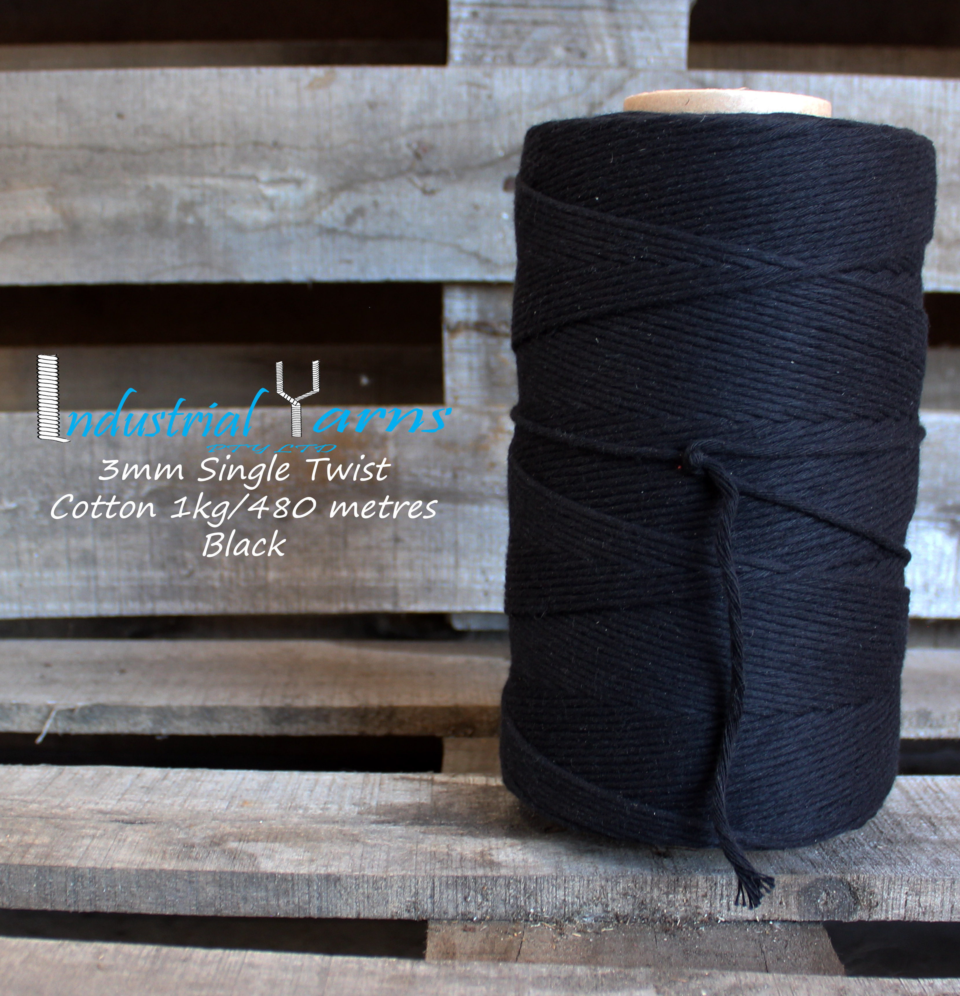 3mm Single Twist Cotton Black