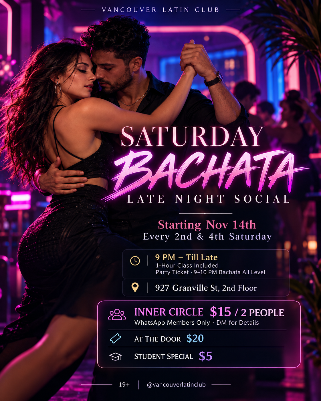 Saturday Bachata Late Night Social, November 14th 2026, Harbour Dance Centre