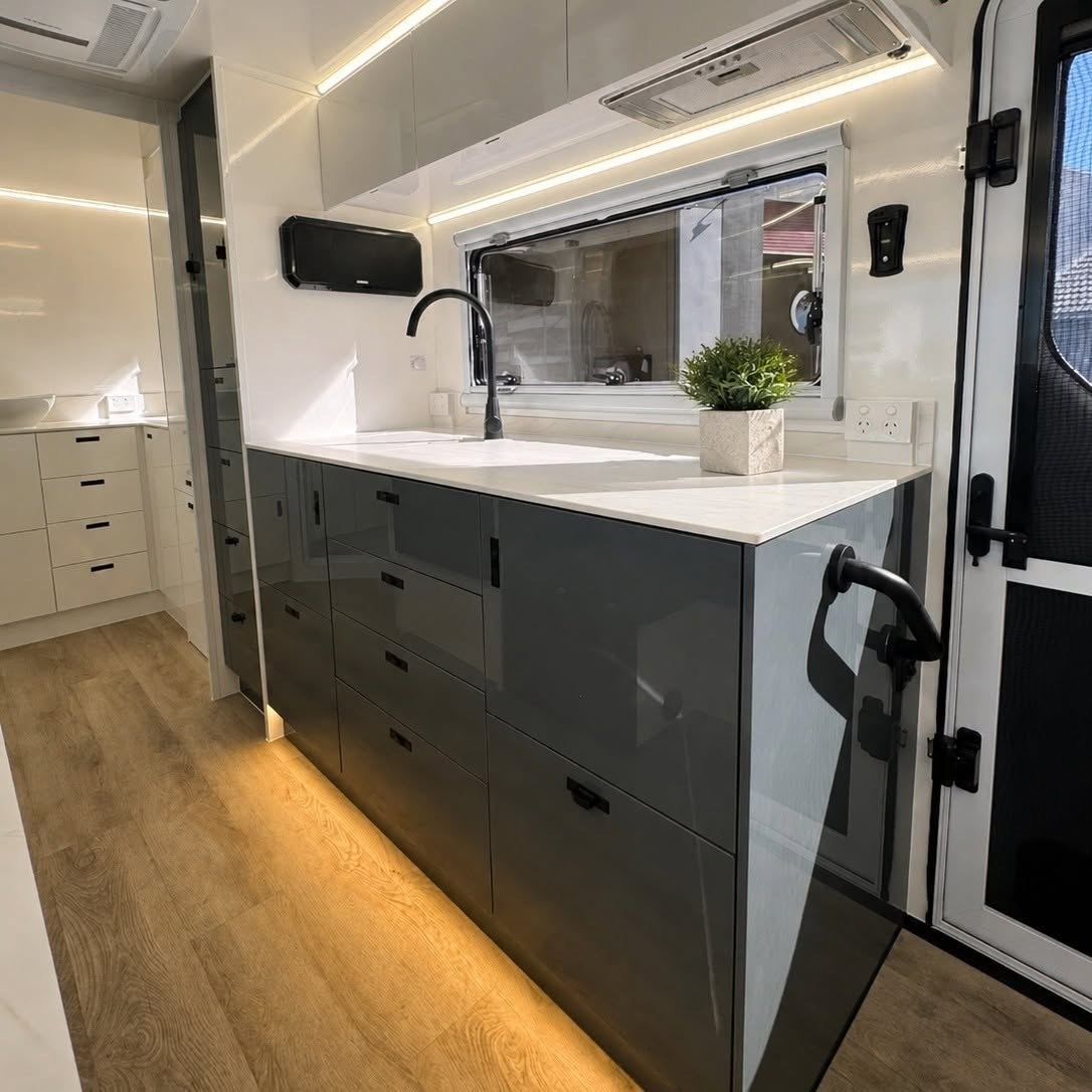 Charcoal kitchen with black tap